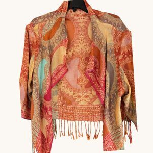 Women's Fringed Wrap Boho Artsy Vibrant Color Paisley Tribal Cropped One Size